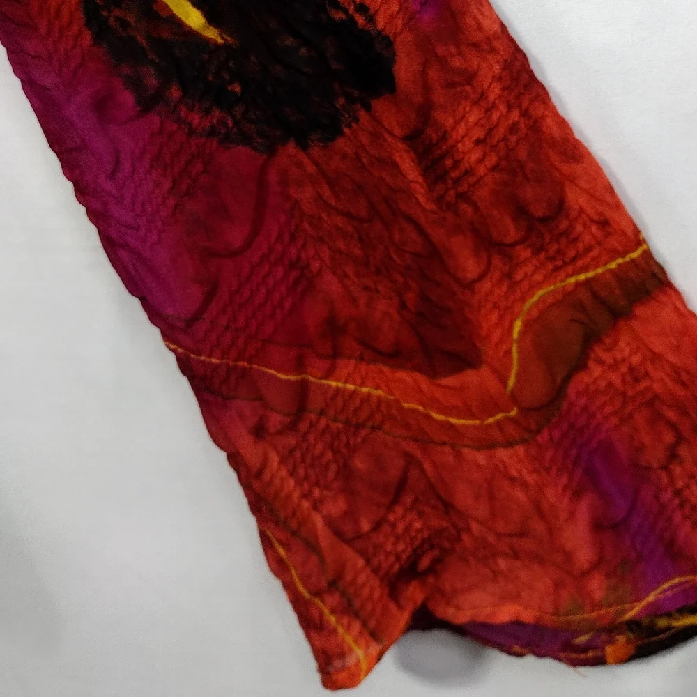 Milano Floral Tie Dye Button Shirt Womens L Orange Black Artsy Grunge Rockabilly - Picture 3 of 8
